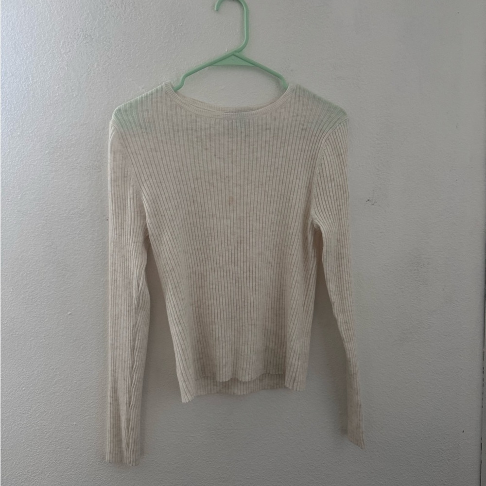 Old Navy Women's Beige Ribbed Crew Neck Sweater